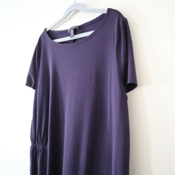 Eileen Fisher Ballet Neck Asymmetric Jersey Dress Purple Ruched Side - Picture 5 of 11